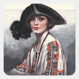 Sticker Carré Femme en blouse brodée