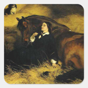 Sticker Carré Femme et Cheval