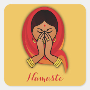 Sticker Carré Femme hindoue avec tête en Namaste Salutation