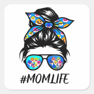 Sticker Carré Femme Maman Vie Messy Bébé Bébé Requin Maman Maman