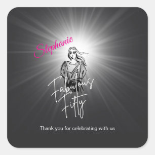Sticker Carré Femme merveilleuse cinquantaine Esquisse 50e anniv