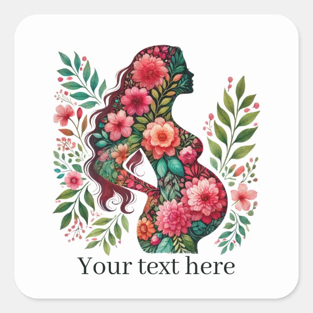 Sticker Carré Femme mignonne enceinte maman ajouter un texte (Devant)