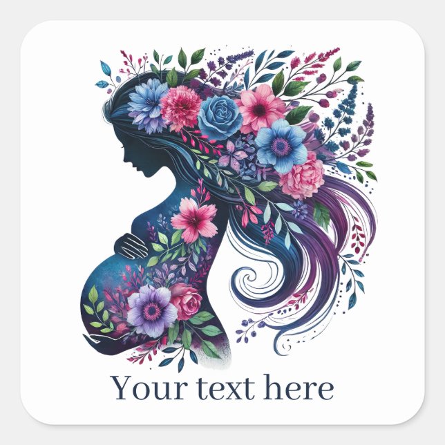 Sticker Carré Femme mignonne enceinte maman ajouter un texte (Devant)