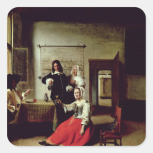 Sticker Carré Femme qui boit avec des soldats, 1658