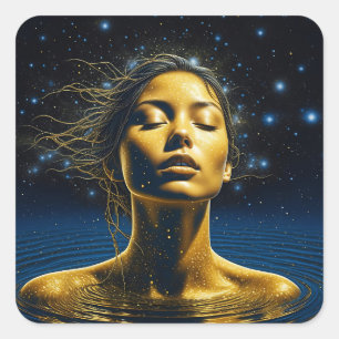 Sticker Carré Femme spirituelle dans l'eau sous les étoiles