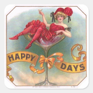Sticker Carré Femme victorienne Champagne Rouge Happy