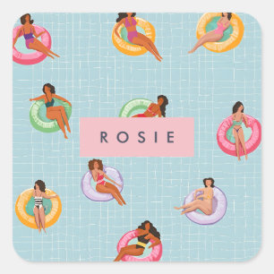 Sticker Carré Femmes d'été personnalisées se relaxer sur les cha