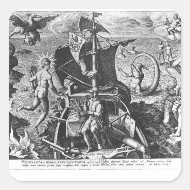 Sticker Carré Ferdinand Magellan à bord de sa caravelle, 1522 (Devant)
