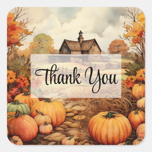 Sticker Carré Ferme citrouille automne récolte Thanksgiving Merc (Devant)