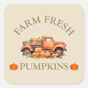 Sticker Carré Ferme citrouilles d'aquarelle fraîche automne