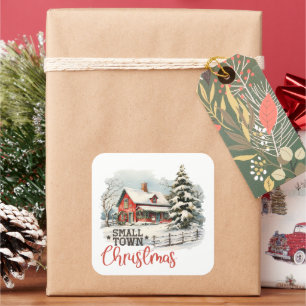 Sticker Carré Ferme de Noël rustique de petite ville