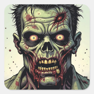Sticker Carré Fermer une Pop Art Zombie Halloween