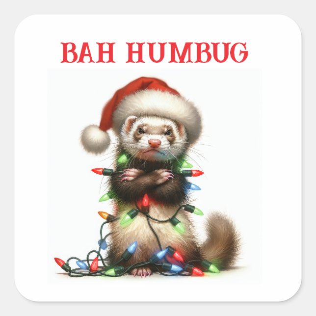 Sticker Carré Ferret de Noël pour le malheur (Devant)