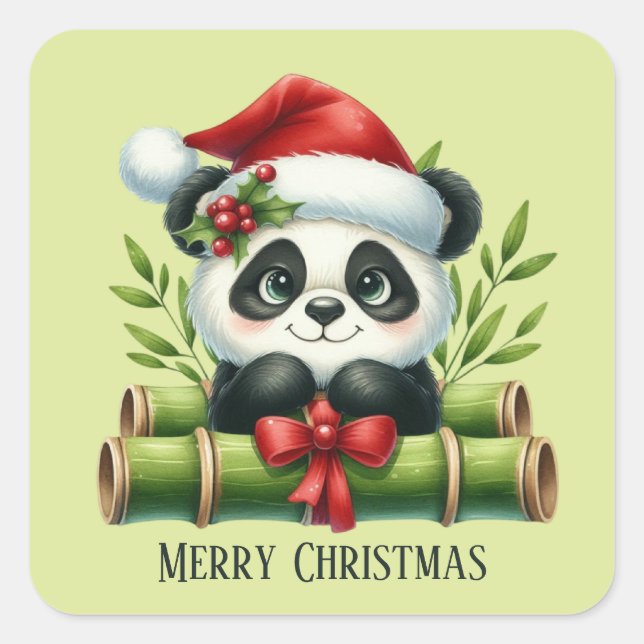 Sticker Carré Festif Noël Panda ours ajouter un texte (Devant)
