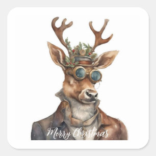 Sticker Carré Festif Steampunk Christmas Reindeer