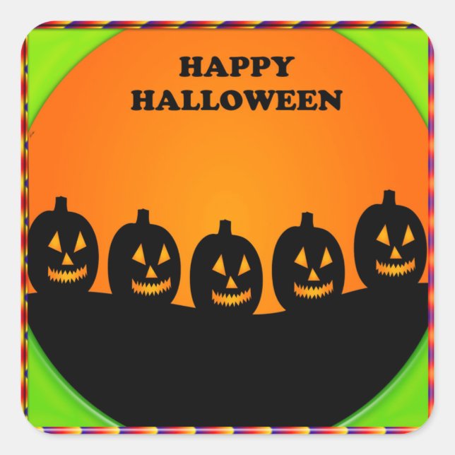 Sticker Carré Festin Halloween Jack o' Lantern Silhouettes (Devant)