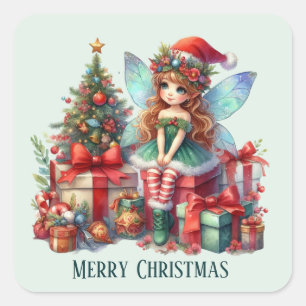 Sticker Carré Festive Christmas fairy ajouter un texte