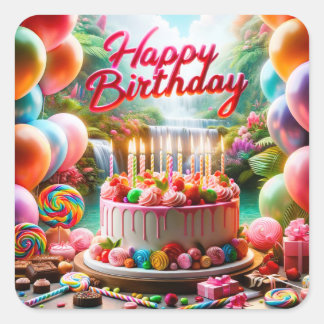 Sticker Carré Festive Fun Joyeux Anniversaire