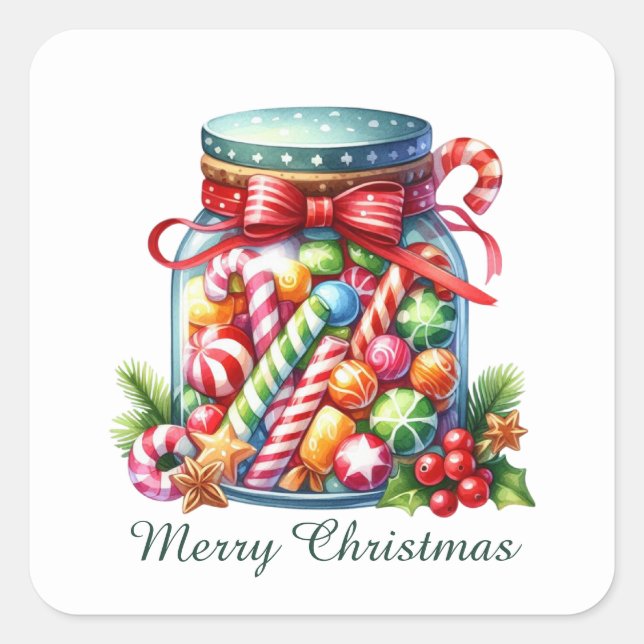 Sticker Carré Festive Joyeux bonbon de Noël dur (Devant)