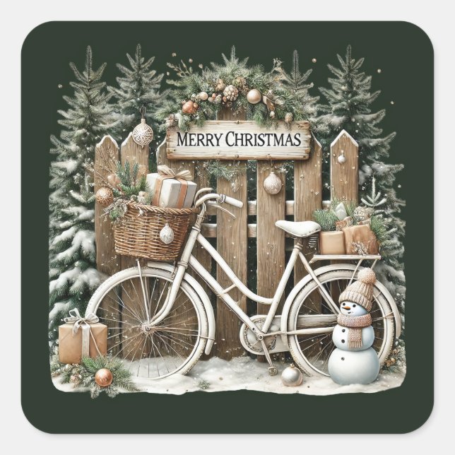 Sticker Carré Festive Joyeux Noël Pays vélo (Devant)