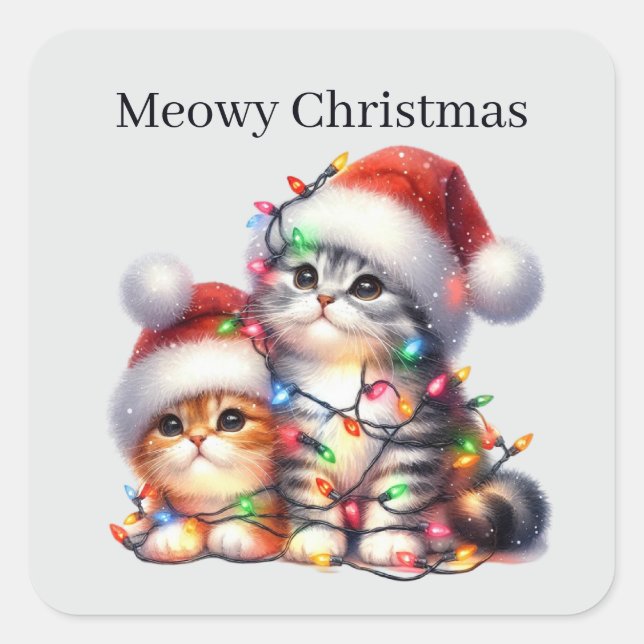 Sticker Carré Festive Meowy Christmas cat ajouter un texte (Devant)