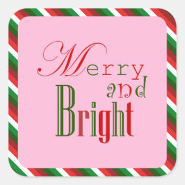 Sticker Carré Festive Merry and Bright in Red Green and Pink