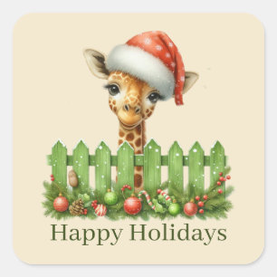 Sticker Carré Festive Noël ajouter texte girafe