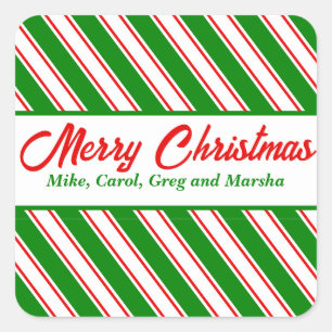 Sticker Carré Festive Pepperment rayé Carré de Noël personnalisé