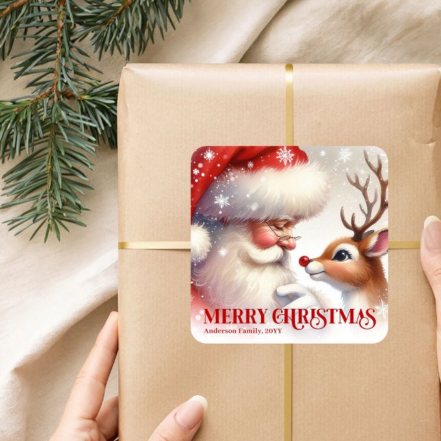 Sticker Carré Festive Santa Claus Rudolph Personalized Kids Gift (Festive Santa Claus Rudolph Personalized Kids Gift Party Sticker

)
