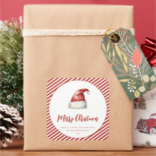 Sticker Carré Festive Santa Hat Red Stripe