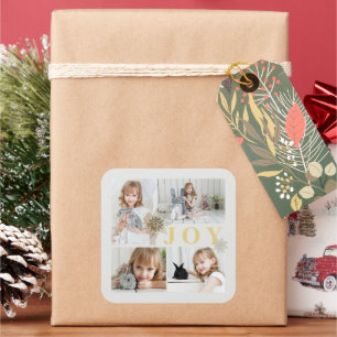 Sticker Carré Festive Sparkling Gold Joie Noël Photo Holiday