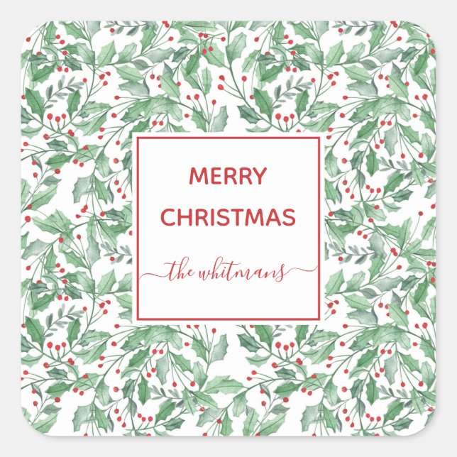Sticker Carré Festive vacances verdure Noël personnalisé (Devant)