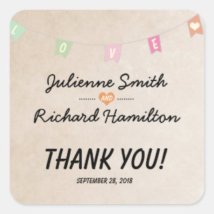 Sticker Carré Festive Vintage Bunting Mariage Merci Favor