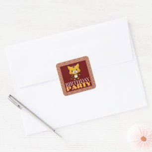 Sticker Carré Fête Animal Kitten, Chevron Anniversaire