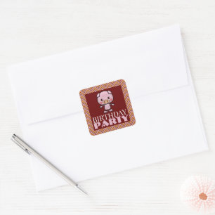 Sticker Carré Fête Animal Piglet, Chevron Anniversaire