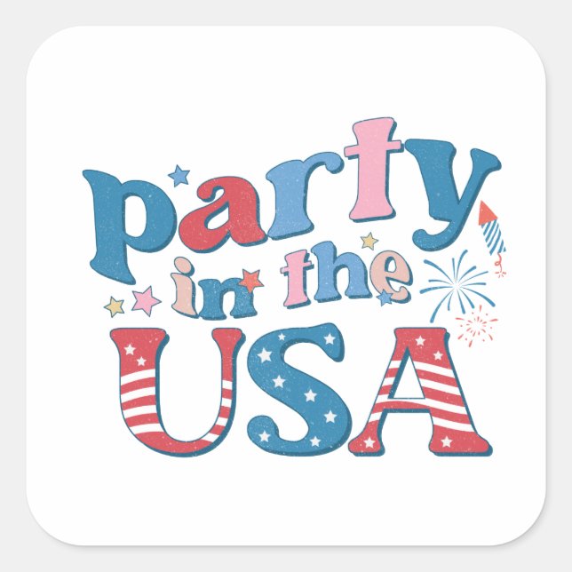 Sticker Carré Fête Aux États-Unis Patriotique (Devant)