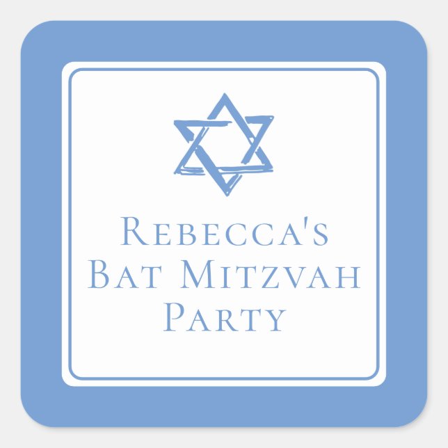 Sticker Carré Fête bat mitzvah lumière étoile bleue de David (Devant)