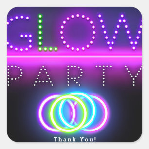 Sticker Carré Fête Black Glow Lumières Néon Anniversaire