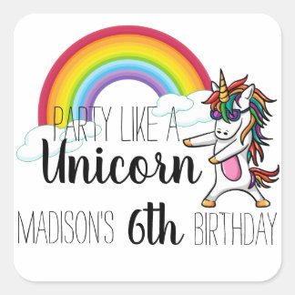 Sticker Carré Fête Comme Une Unicorne Anniversaire