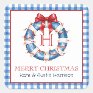 Sticker Carré Fête côtière Monogramme nautique Wreath