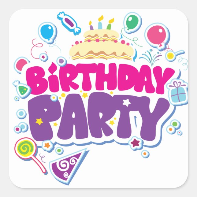Sticker Carré Fête d'anniversaire (Devant)