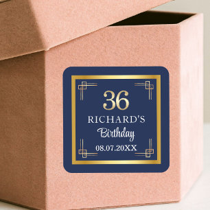 Sticker Carré Fête d'anniversaire 36 ans Elegant Blue Gold