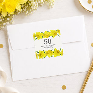 Sticker Carré Fête d'anniversaire 50 ans au narcisse à l'aquarel