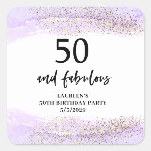 Sticker Carré Fête d'anniversaire 50 ans Purple Glitter Purple