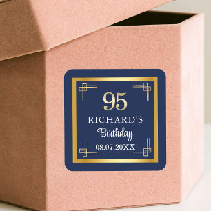 Sticker Carré Fête d'anniversaire 95 ans Elegant Blue Gold