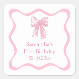 Sticker Carré Fête d'anniversaire à ruban rose coquette