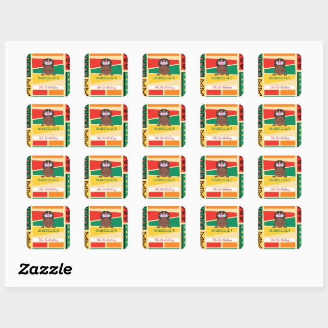 Sticker Carré Fête d'anniversaire afro-africaine (Feuille)