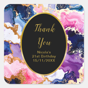 Sticker Carré Fête d'anniversaire avec encre rose, bleu marine e
