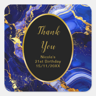 Sticker Carré Fête d'anniversaire avec marbre d'agate bleu royal