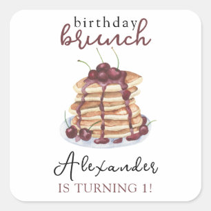 Sticker Carré Fête d'anniversaire Crêpes à l'aquarelle